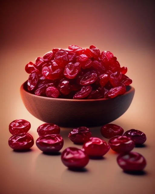 dried cranberries . Realistic photo. HD. Glowing. 3d style