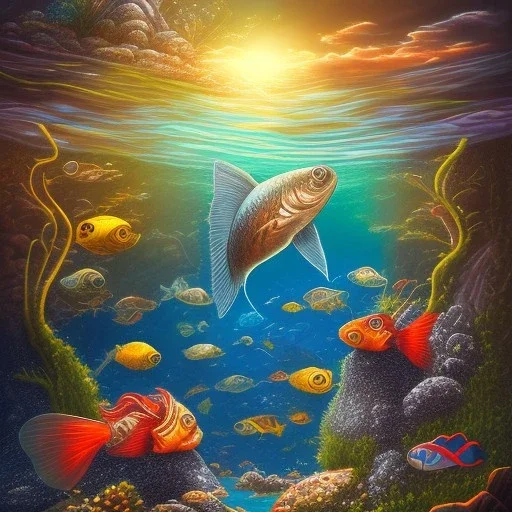 fish full body under lake for background