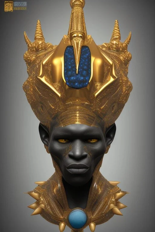 black male African Egyptian alien, cracks in the voodoo head, wicked, diamond eyes, crown, blood, 8k, finely detailed, photo realistic, tiger turquoise skull head gold dragon space alien snow skeleton gold teeth silver crown silver space suit spaceships