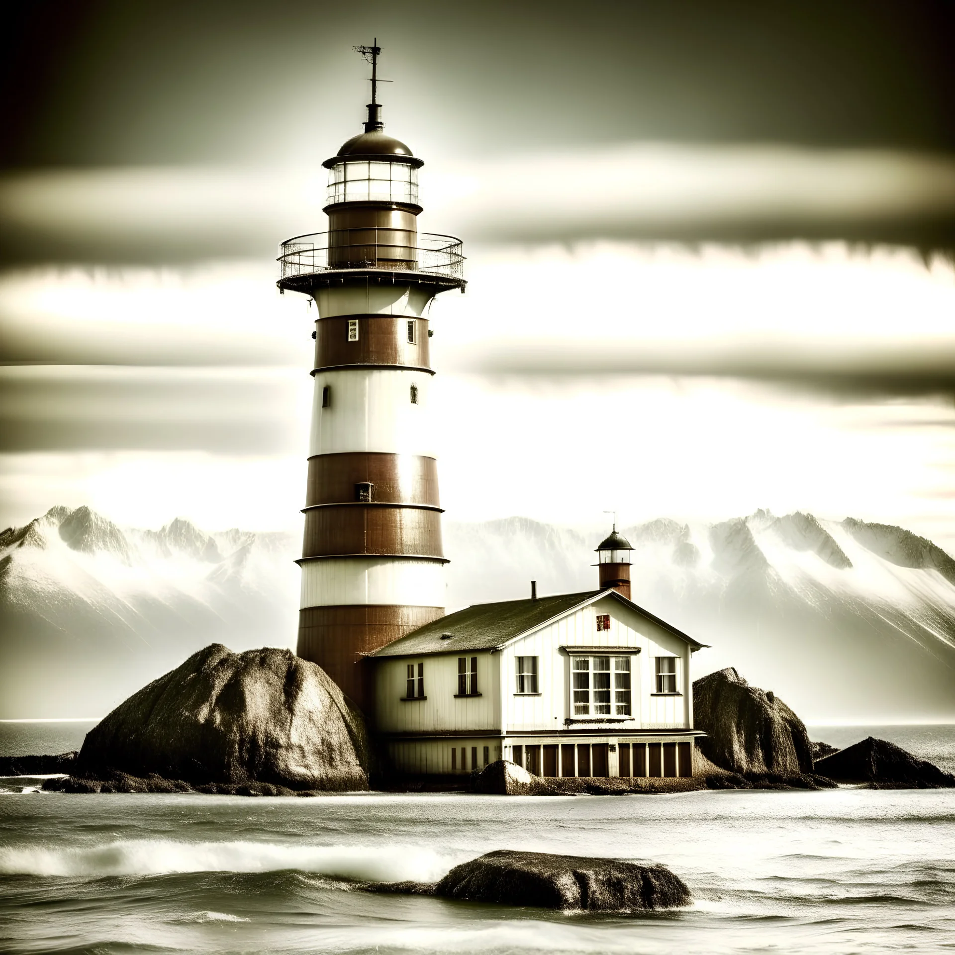 Les Eclaireurs Lighthouse, Ushuaia, Argentina. Vintage-retro art style.