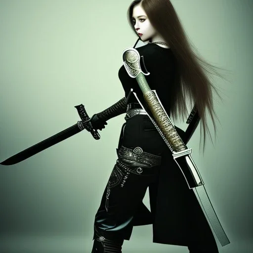 Beautiful women with katana sword