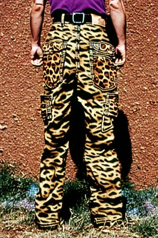 year 1997 denim fashion, Techno, "combat pants", cargo, Loose fit, low waist, baggy. Colors: denim blue, blue, purple, khaki, light green, lilac, plum, orange, terracotta, red, pink, dark blue, beige. Patterns: cheetah, balls, stripes. cheetah belt. Something between camouflage and cheetah prints. Women models. Sharon Stone, Sandra Bullock, Winona Ryder, Milla Jovovich, Big tennis shoes on. Latex in small part, areas, clothes..Combat pants. Leg warmers.