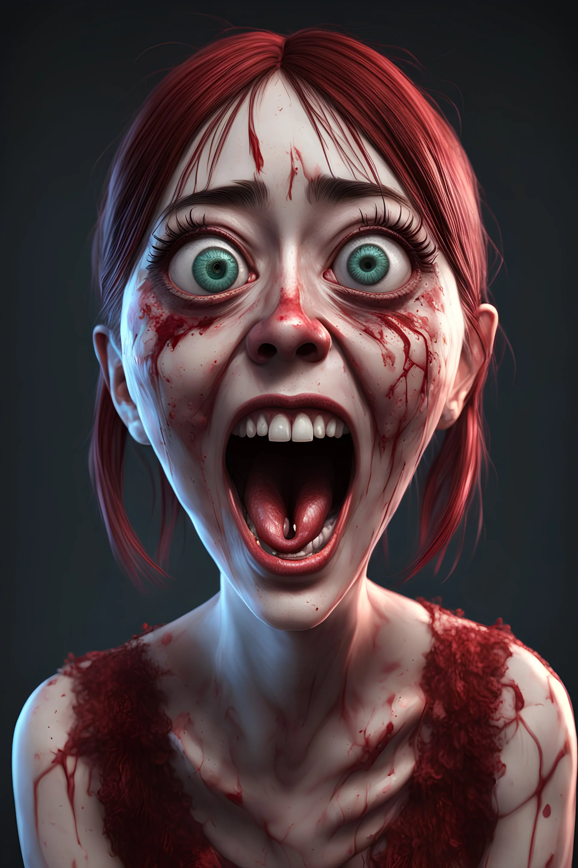 Woman with rare four eyes, face distorted with pain, screaming, tears streaming from eyes, siting pose, fullbody, Junji Ito style, darkred tones,high detailed, 4k resolution, digital paiting, cute, art, no background 3d pixar disney the cinematic FKAA, TXAA, and RTX graphics technology employed for stunning detail.