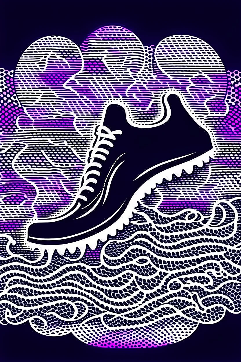 Shoe. tread pattern. Ghosts. Use only white, black, and purple.