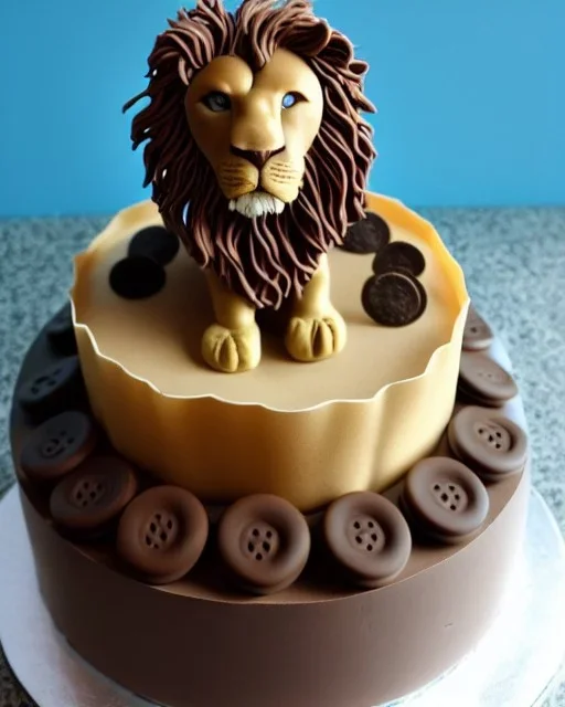 Lion aslan model made of Chocolate cake with chocolate buttons