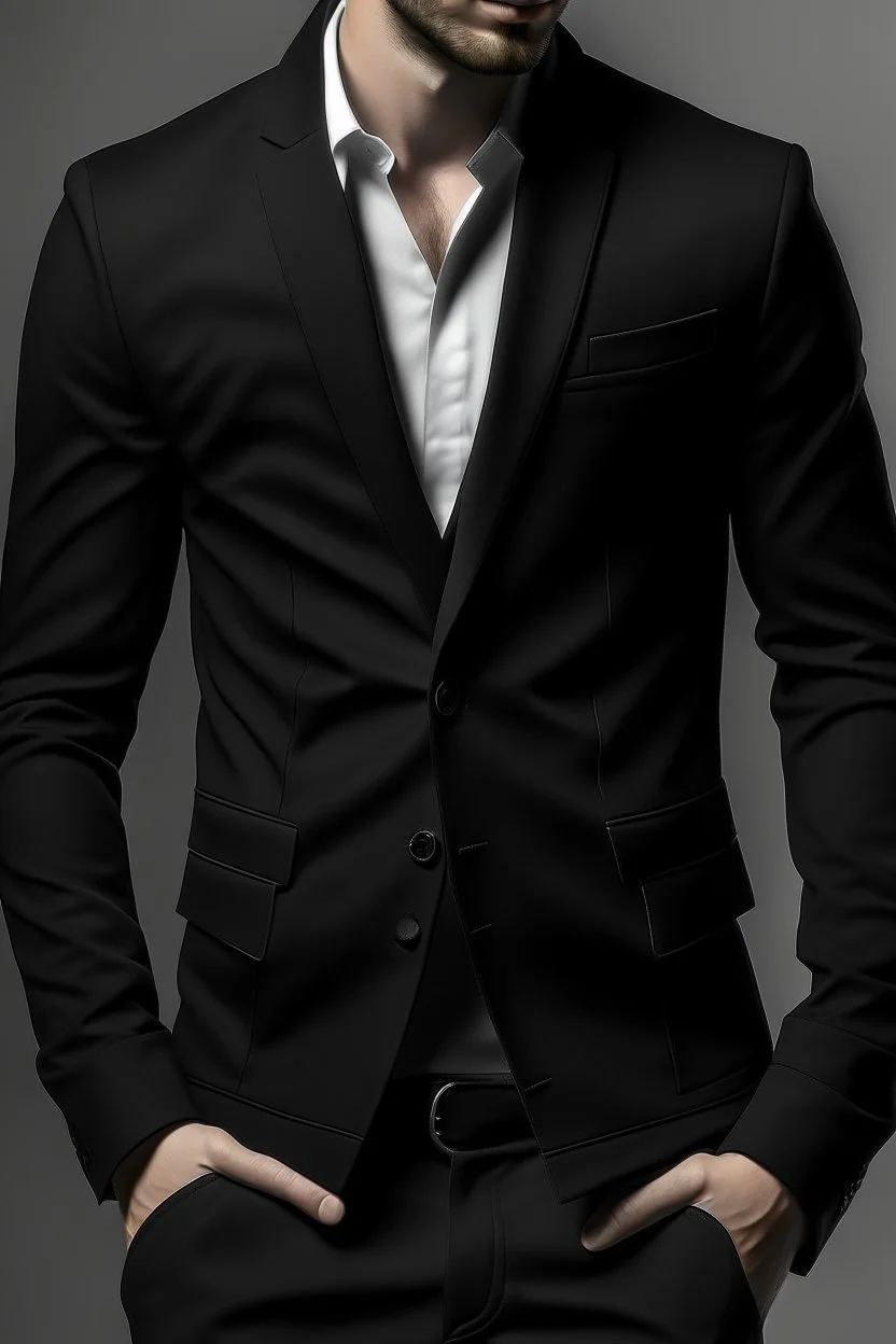 Man's Casual black Blazer jacket. 2 Button and a big hood