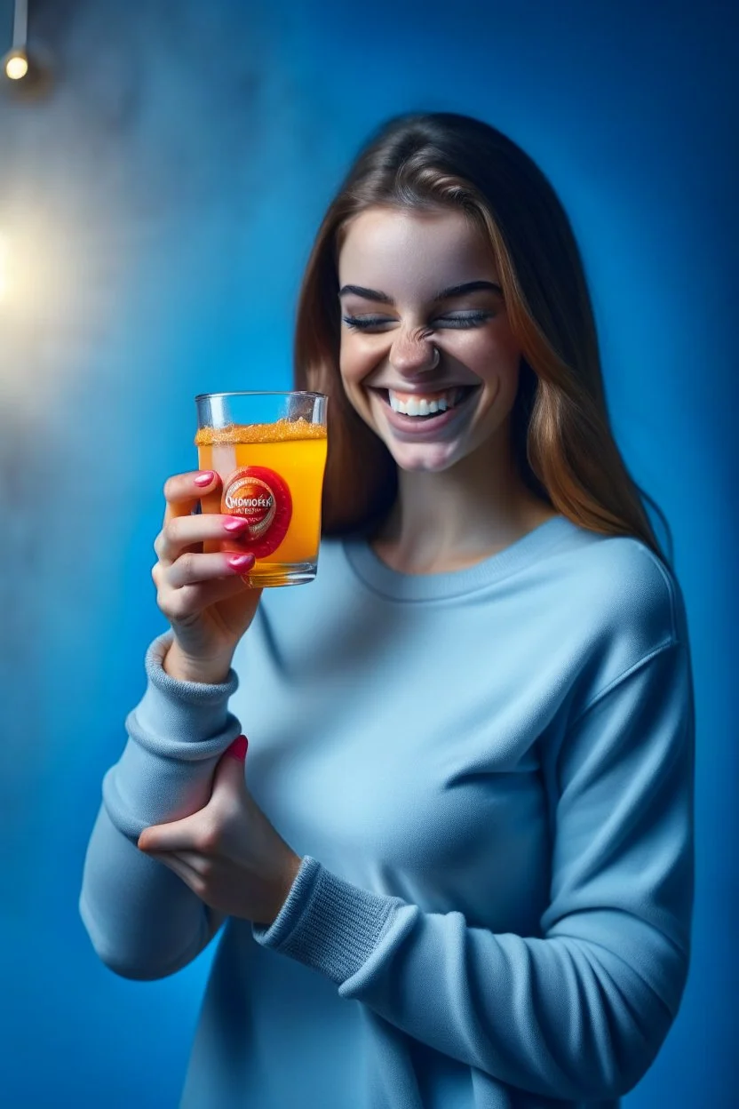 brand campaign for a new drink with orange and chili flavour with person high resolution