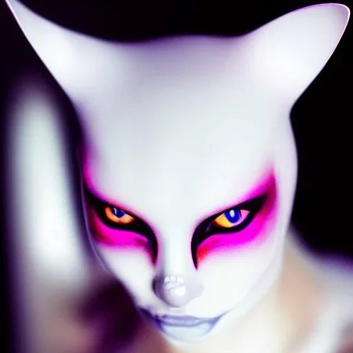 White catwoman, trippy, different colored eyes