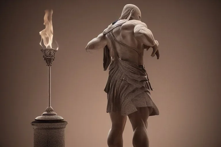 Torch lit statue, atmospheric, realistic, unreal engine, cinematic lighting, octane render.