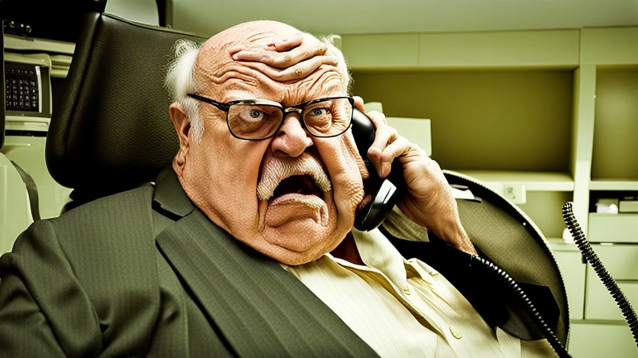 angry fat sloppy old fool yells on the phone