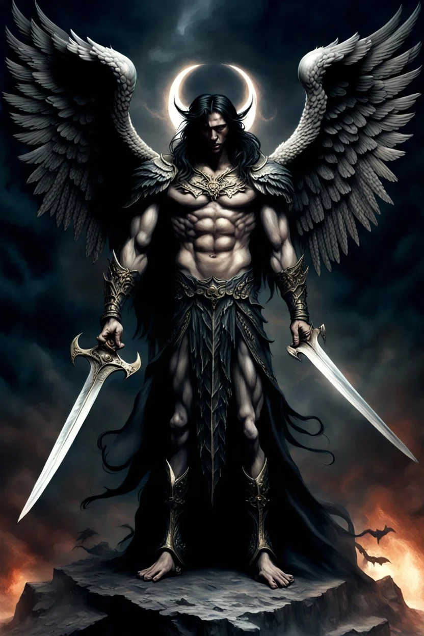 Samael the fallen angel, the angel of death, the avenger of sins and the seducer, warrior, demon prince, the bringer of light, who bears the Seal of Darkness, high realistic, detailed, dark fantasy,
