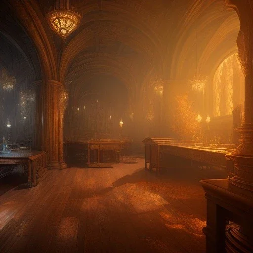 dark fantasy concept art, dynamic lighting, hyperdetailed, intricately detailed, Splash screen art, deep color, Unreal Engine, volumetric lighting, fantasy library artwork, indoors, cozy, leather, wood, library, candles,