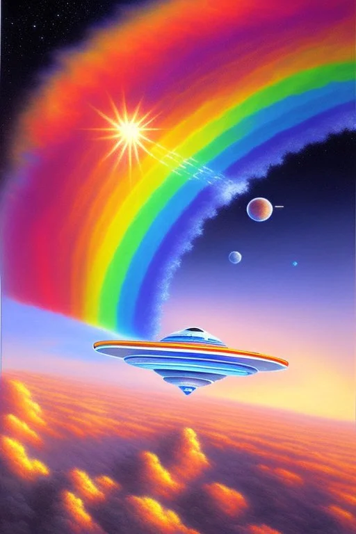 intergalactic very beautiful ufo rainbow futurist