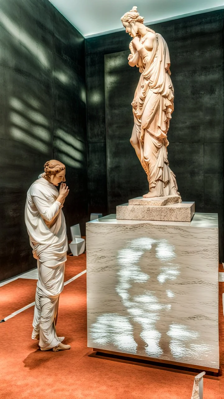 Aphrodite greek sculture, Shot on Canon EOS R5, 50mm lens, depth of field, shutter speed 1/ 1000, f/ 2. 8, white balance, 6000k. High resolution, realistic details, HDR efects, film grain, 4K. -–ar 2:3