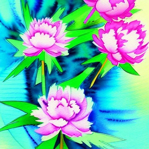 water color peony painting