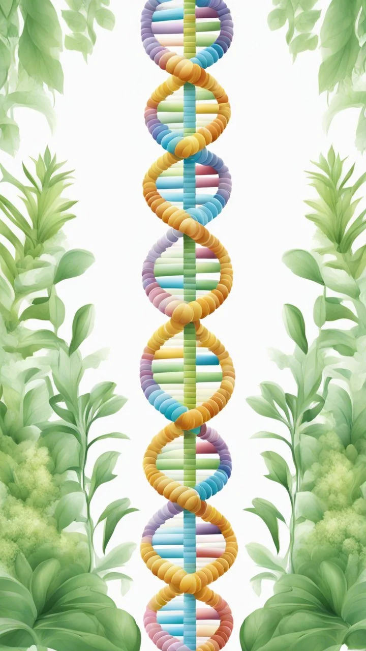 Color Logo DNA around it plants, white background, intricate details, highly detailed, high details, detailed portrait, masterpiece,ultra detailed, ultra quality