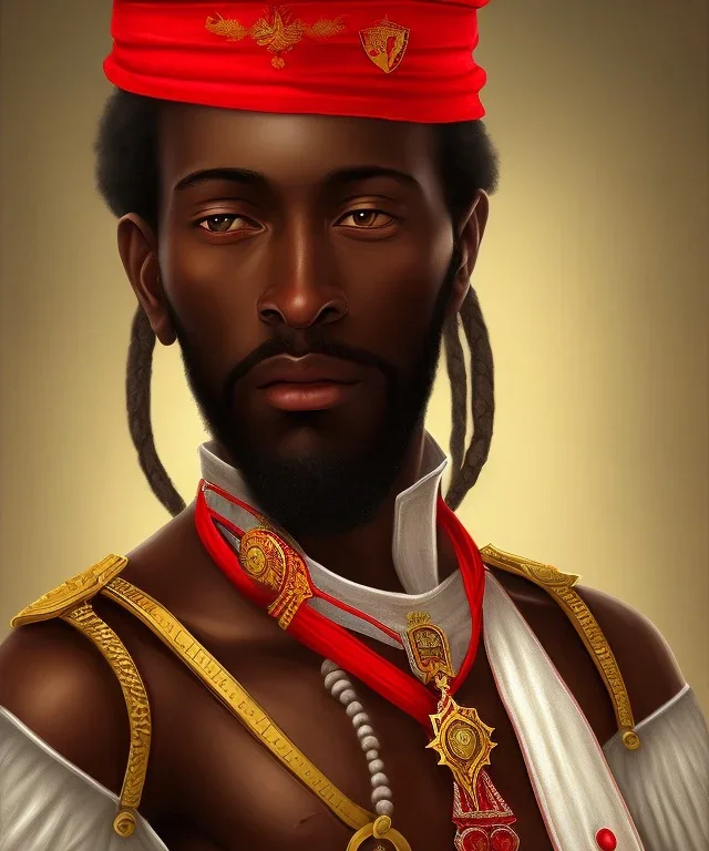 Negro Felipe, african slave, red uniform, red headband, short beard