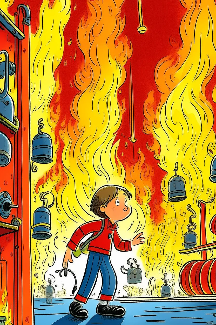 A boy's fantasy picture of a fire detection and extinguishing system