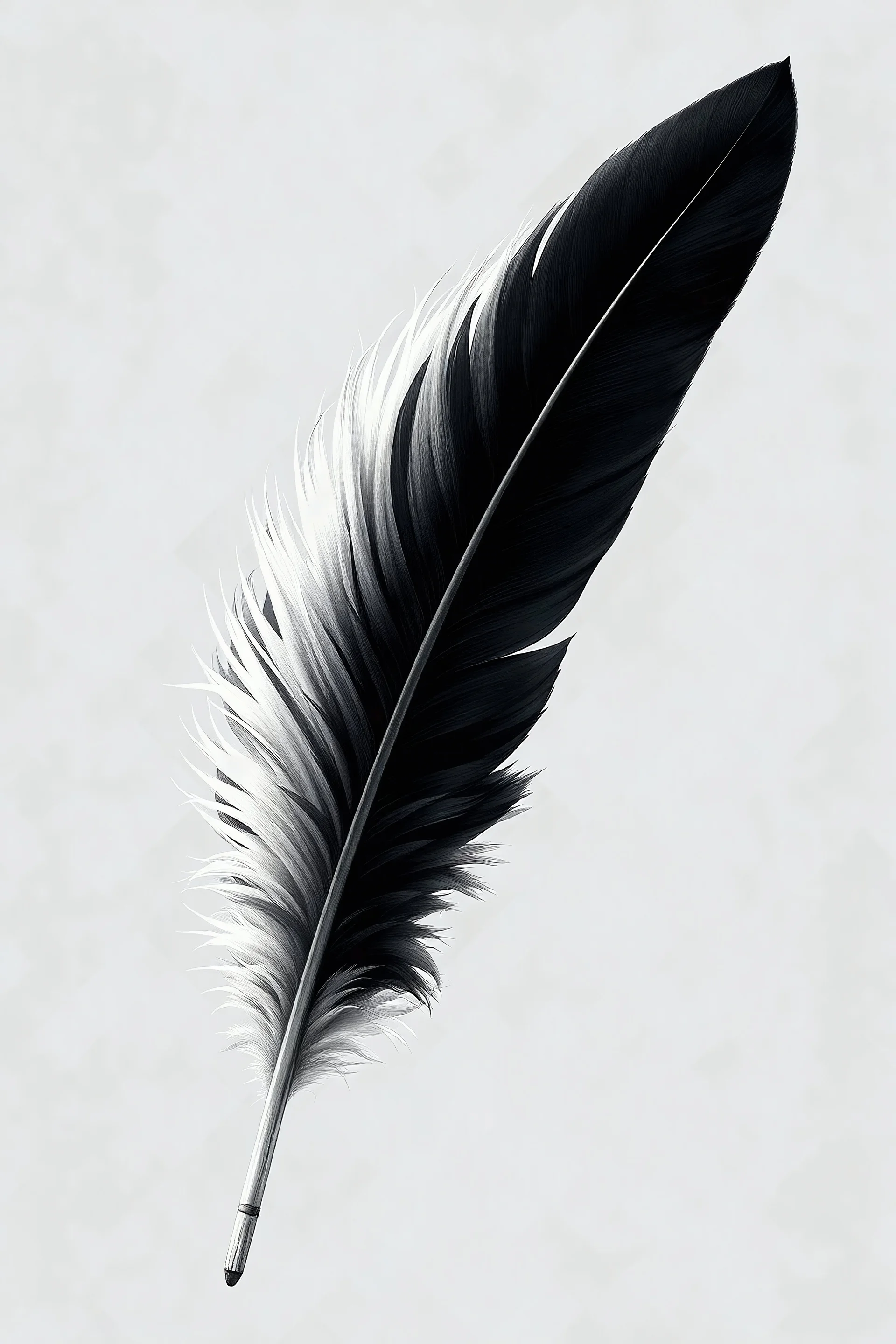 one feather quill for writing, the color of the feather should be split in hair: the left side of the feather white and the right side of the feather black, done in a skyrim art style