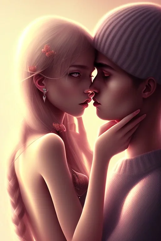 girl and boy, cute, beautiful, close up, kissing