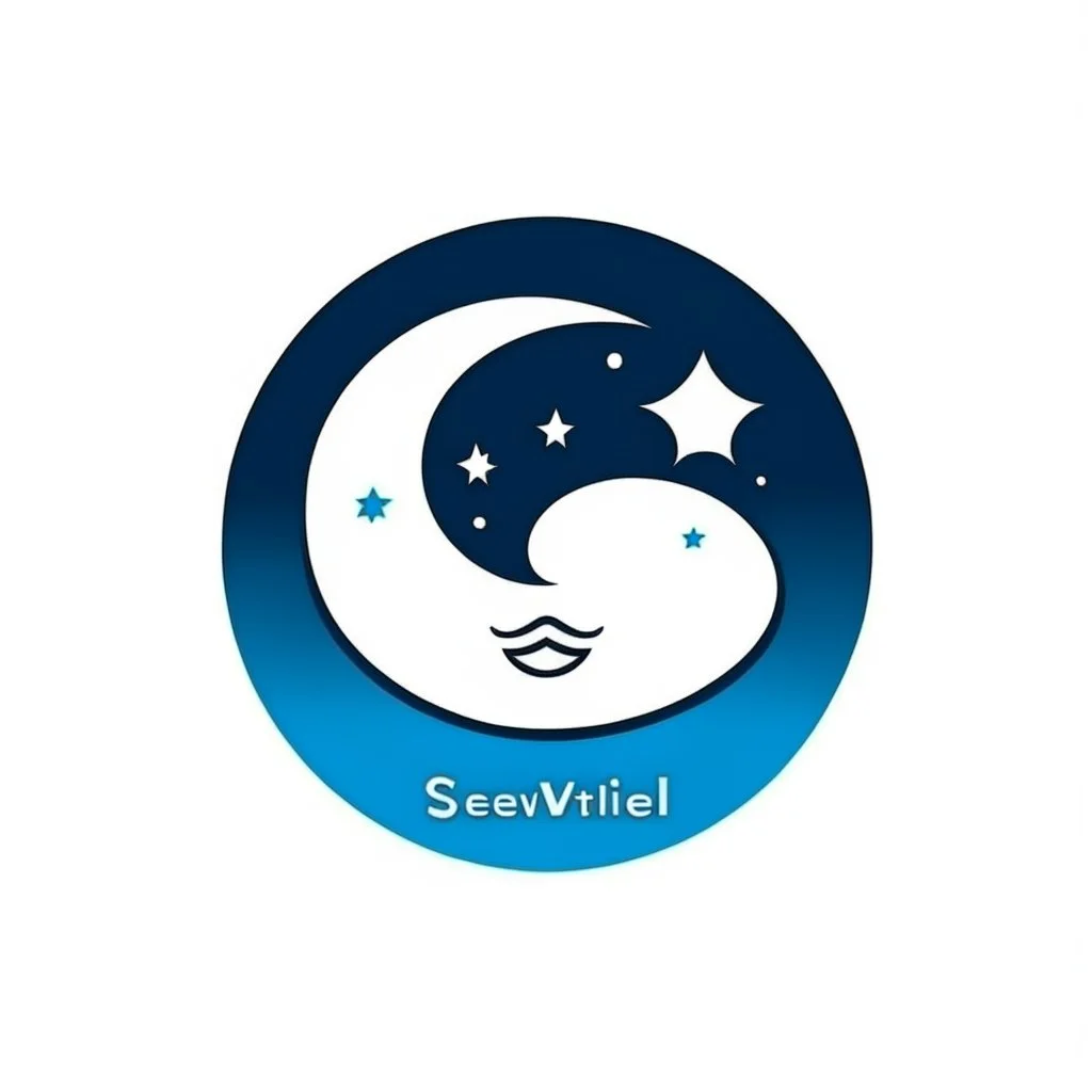 Logo, vector, clean, circle logo with a face looking up at the moon clouds and stars