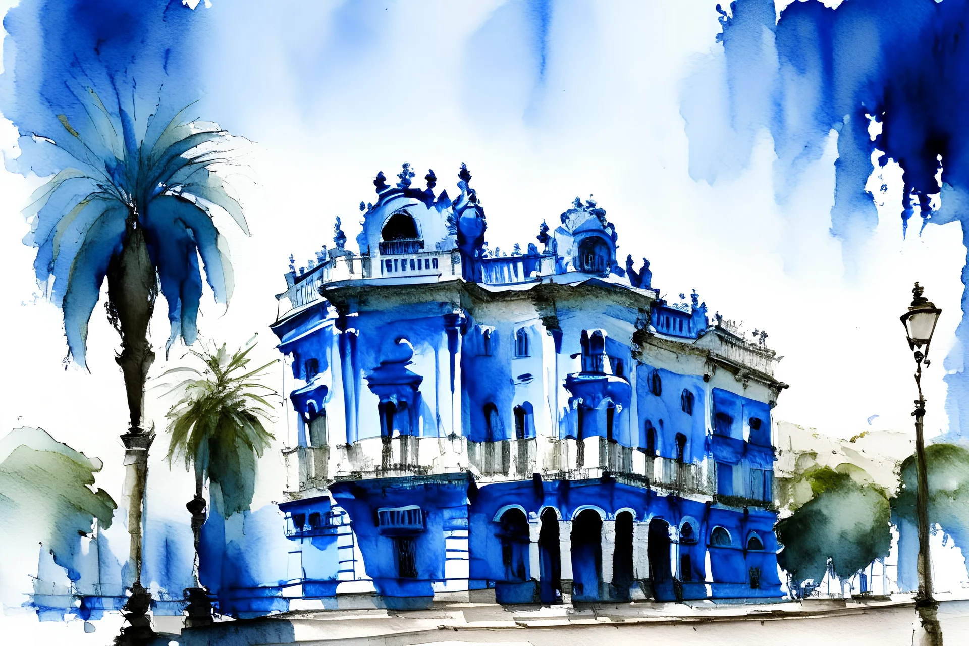 blue watercolor of the palacio salvo, montevideo