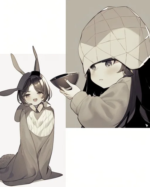 Kızın kafasını okşayan tavşan kostümlü adam