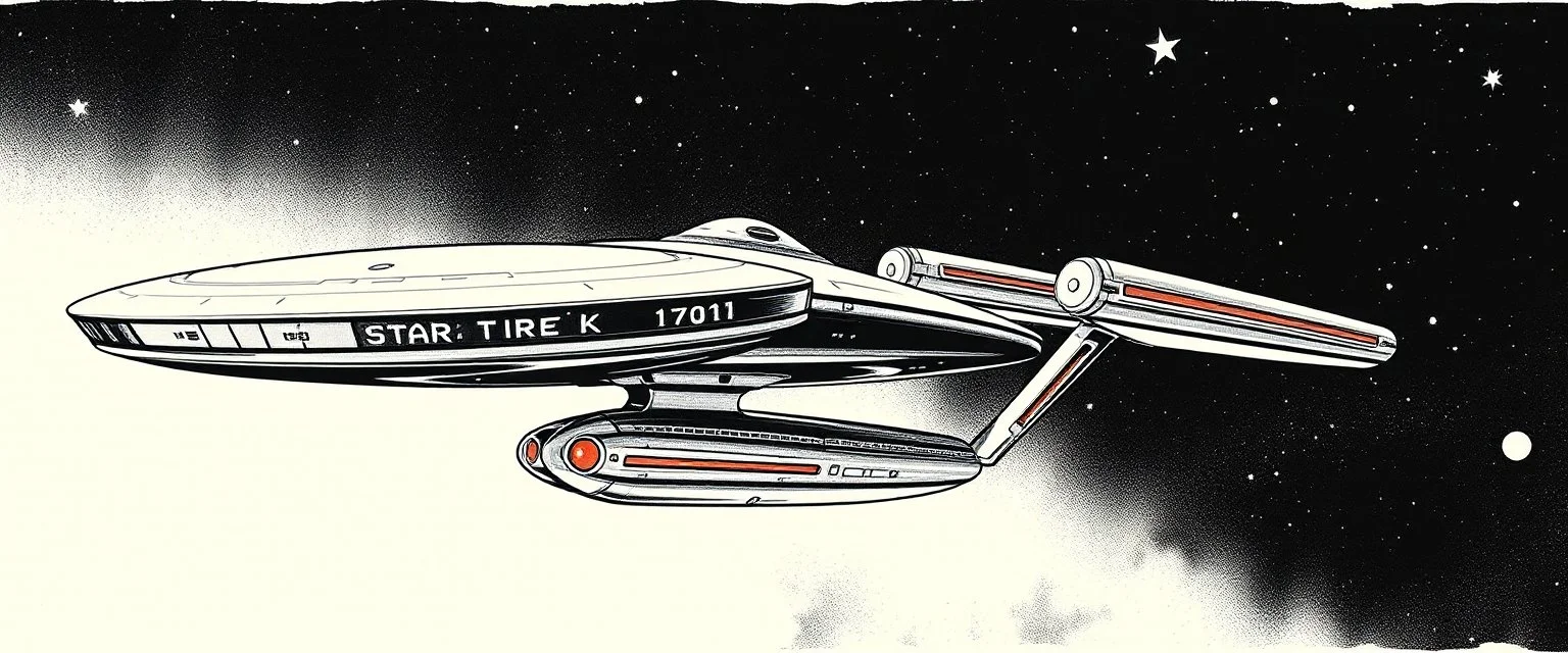 the uss enterprise 1701 from star trek drwwn by warhol