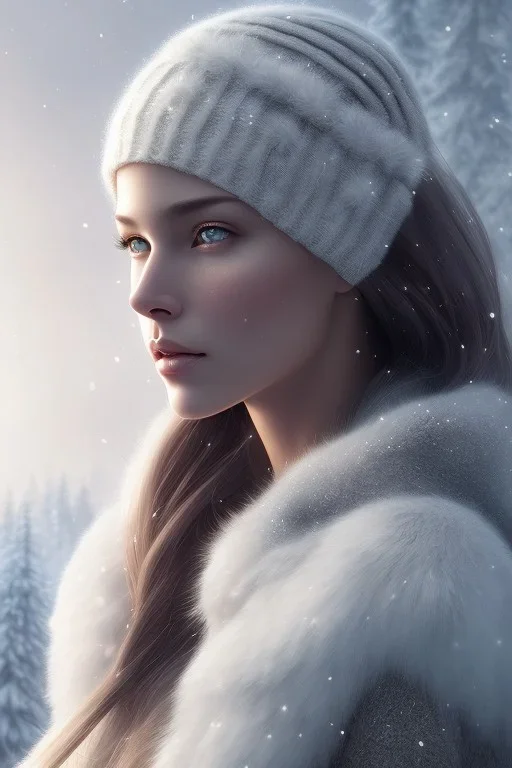 Wintertime Wonderland a Beautiful Hyperrealistic Digital Graphic in the Style of Charlie Bowater Julia Fox Monica Lee and Camilla D'Errico