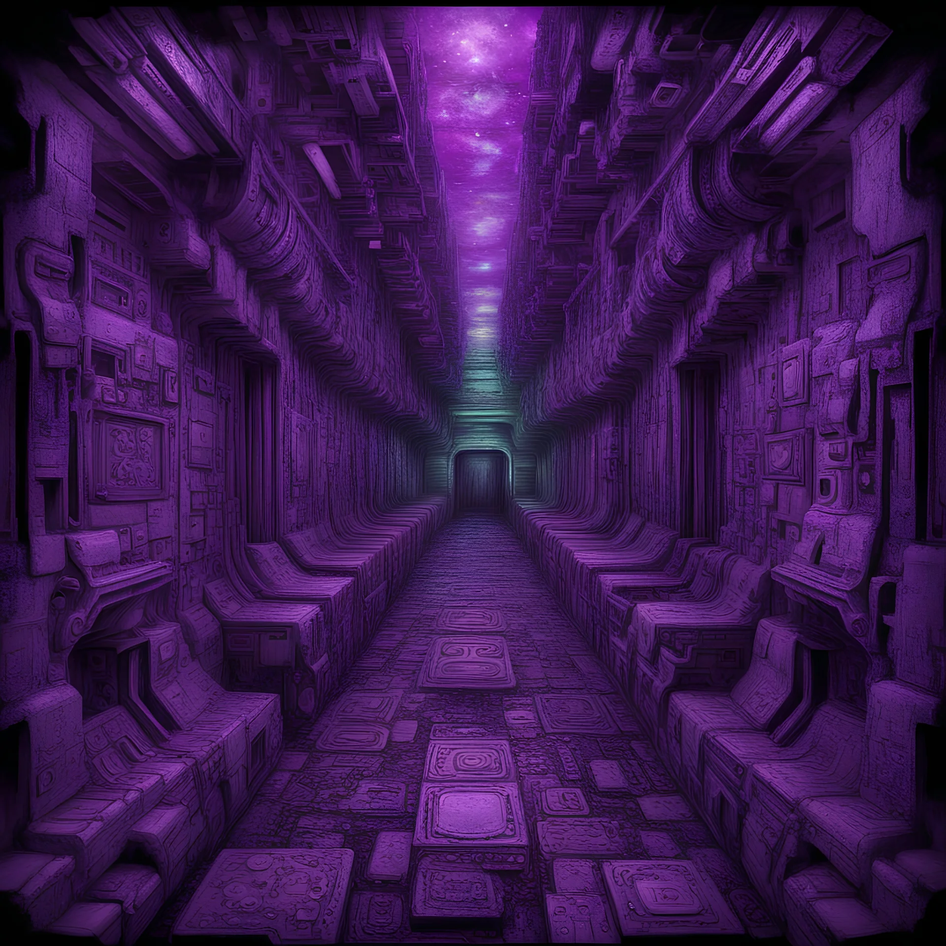 Purple dominó, underground style, acid, cyberpunk, wasteland, Matrix, fractal, psytrance