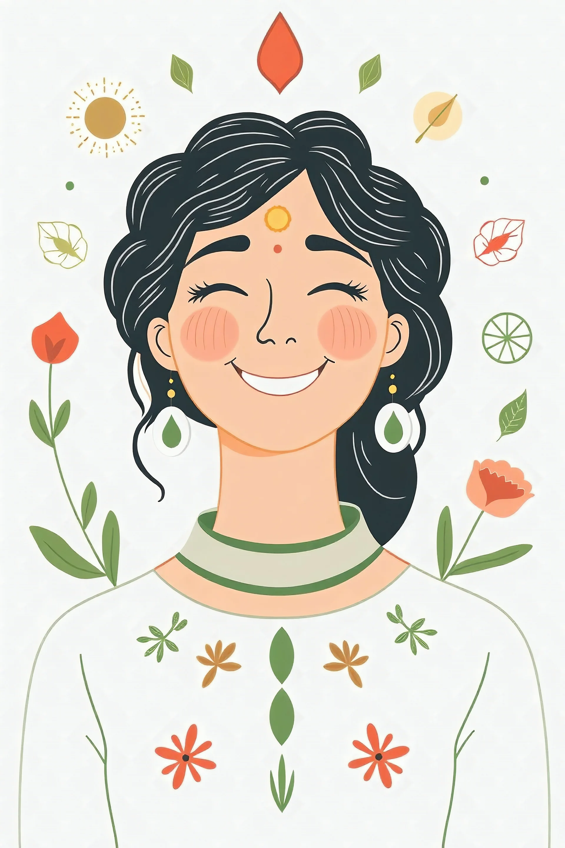 illustration of happy woman with naturopathic symbols