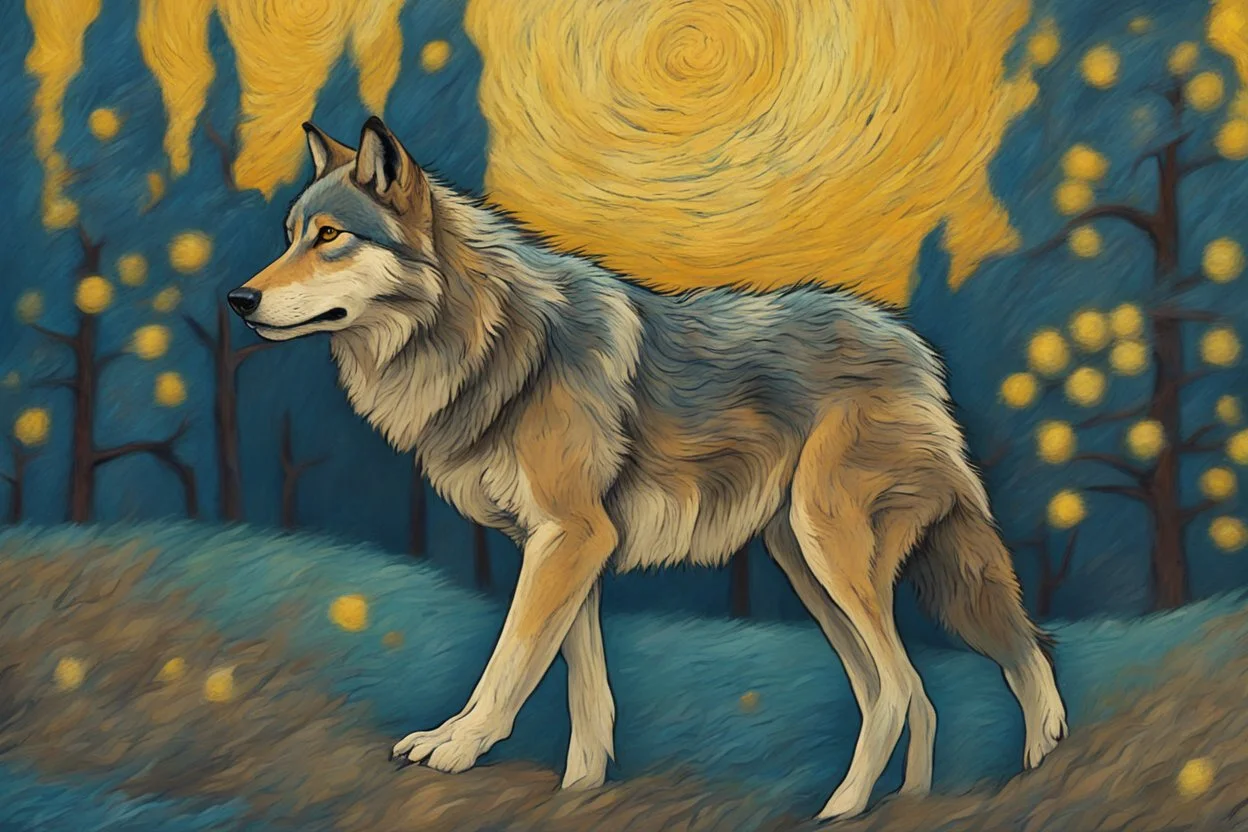 a wolf in van gogh style