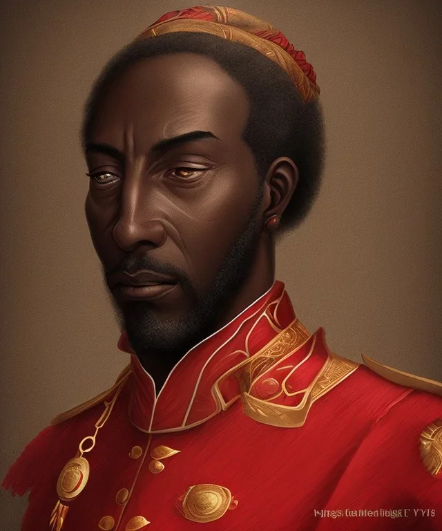 Negro Felipe, african slave, red bandana, short beard, red uniform