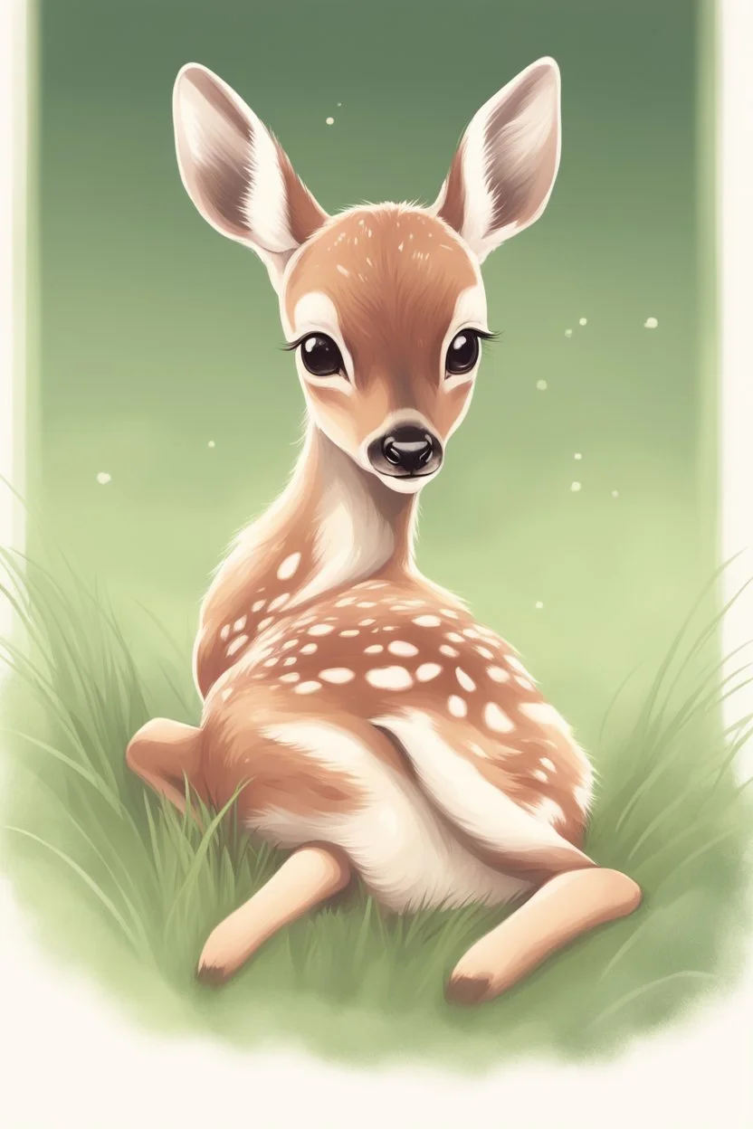 cute little cartoon baby deer drawing, flower crown,...