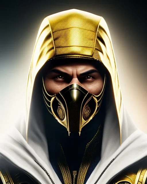 Scorpion, mask cover whole face and hood , mortal kombat 11, highly detailed, hyper-detailed, beautifully color-coded, insane details, intricate details, beautifully color graded, Cinematic, Color Grading, Editorial Photography, Depth of Field, DOF, Tilt Blur, White Balance, 32k, Super-Resolution, Megapixel, ProPhoto RGB, VR, Half rear Lighting, Backlight, non photorealistic rendering