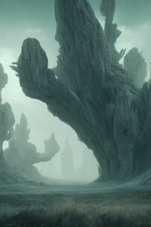 A spooky wasteland, 8k, bas-relief, extraterrestrial, eerie, jagged rocks, peaceful, cinematic 4d, sci-fi