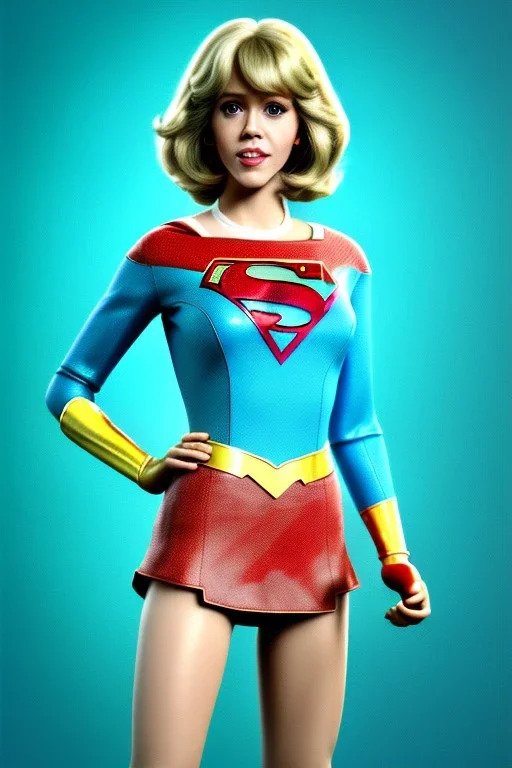 portrait, blonde, Jane Fonda, make-up, happy, coca-cola drinking, Realistic image, retro pop, 60s, supergirl, tights minimal dress, sweat, Color background, photo studio, concept art, smooth, unreal engine 5, god lights, ray tracing, RTX, lumen lighting, ultra detail, volumetric lighting, 3d, finely drawn, high definition, 4k.