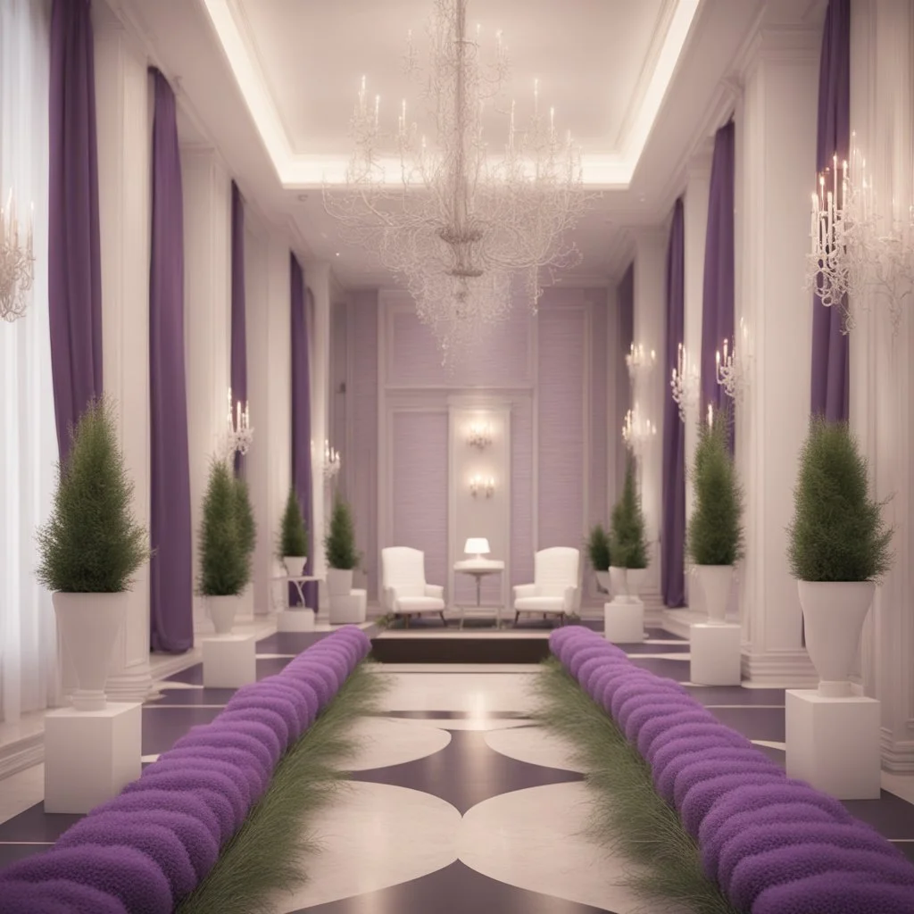 Concept of lavender flower in a hotel hall, modern classic style, lavender colors