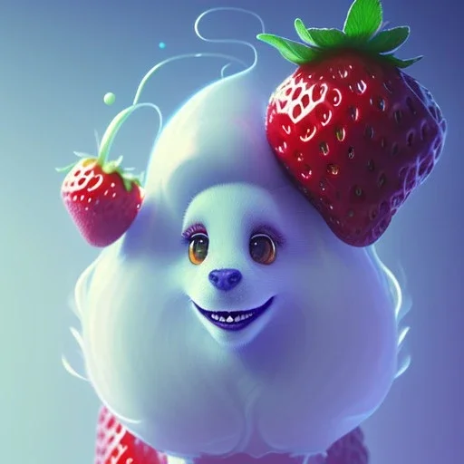 pixar style, volumetric women strawberies kitchen blue sky environment and background, volumetric lighting,dramatic lighting, realistic painting of an strawberry, looking excited, detailed digital painting, extreme dense and fine fur, anime, ornate, colour-washed colors, elegant, small minutiae, tiny features, particulars, centered, smooth, sharp focus, renderman gofur render, 8k, uhd, detailed eyes, realistic shaded volumetric lighting, sunlight caustics,backlight,centered camera view,blue bird