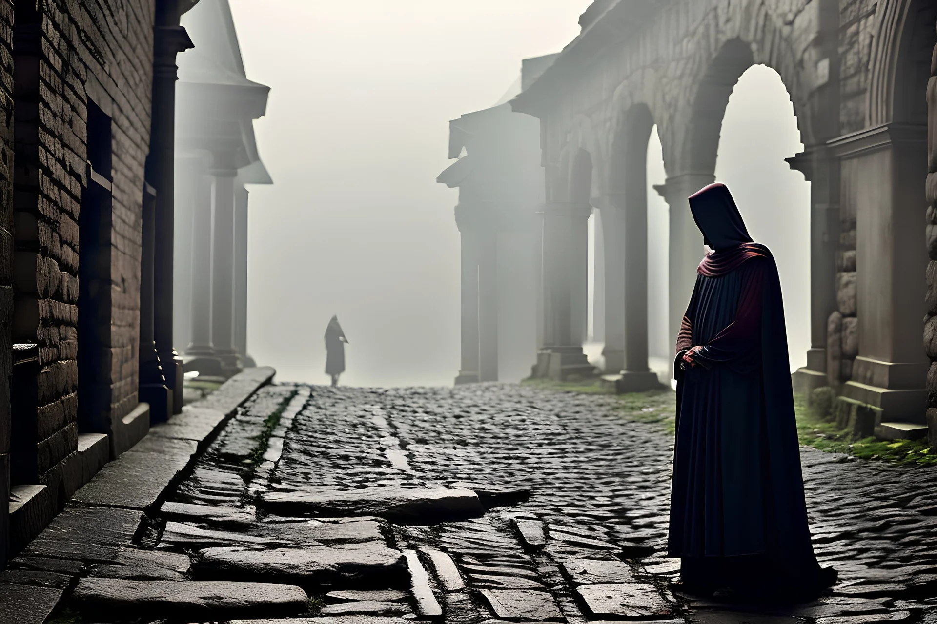 Visualisez un spion romain, se fondant dans l'ombre des rues de la Rome antique. Il porte une toge et une capuche, son visage à peine nähtav sous le capuchon. Les rues pavées, éclairées par des torches, et les bâtiments en pierre ajoutent à l'atmosphère mystérieuse. Fogadja el a hiper-realisztikus fotóstílust, a legrészletesebb és a 16k-os haute définition felbontást. Készítsen kompozíciót, használja a Nikon D850 DSLR fotókat