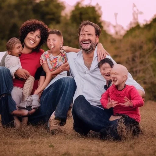 Happy Family, behind Them the world is Set on fire