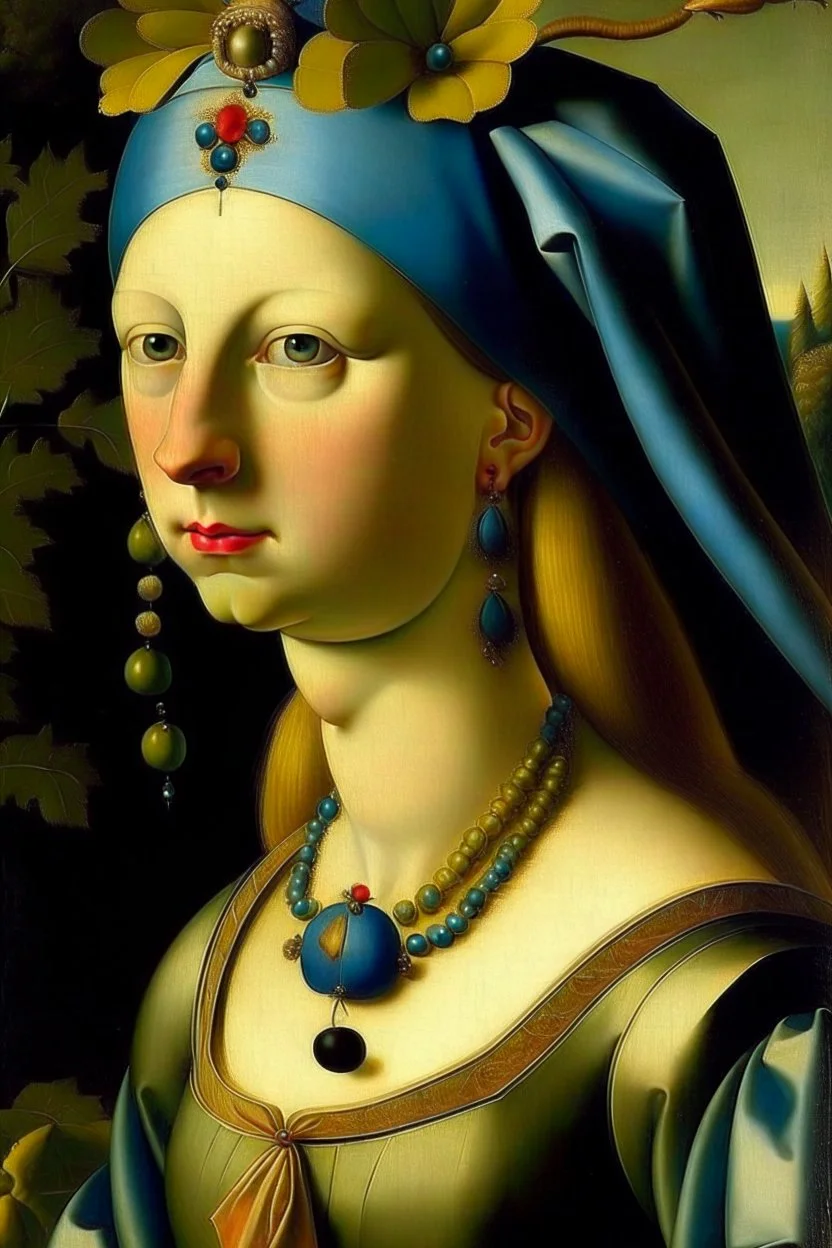 Johfar Bosschart style, beautiful young female in royal dress closeup portrait painted by Hieronymus Bosch