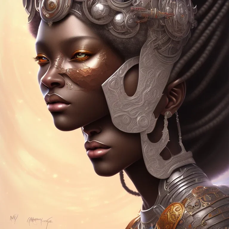 sango fantasy, fantasy magic, intricate, sharp focus, illustration, highly detailed, digital painting, concept art, matte, masterpiece head sexy view black African beauty black afro hair space lady silver sheepskin African princess God bless