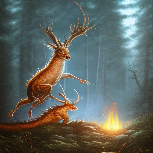 Fire dragon hunting a deer