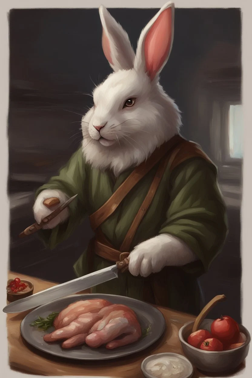 holy bunny with cooking knife dnd realism art adventurer