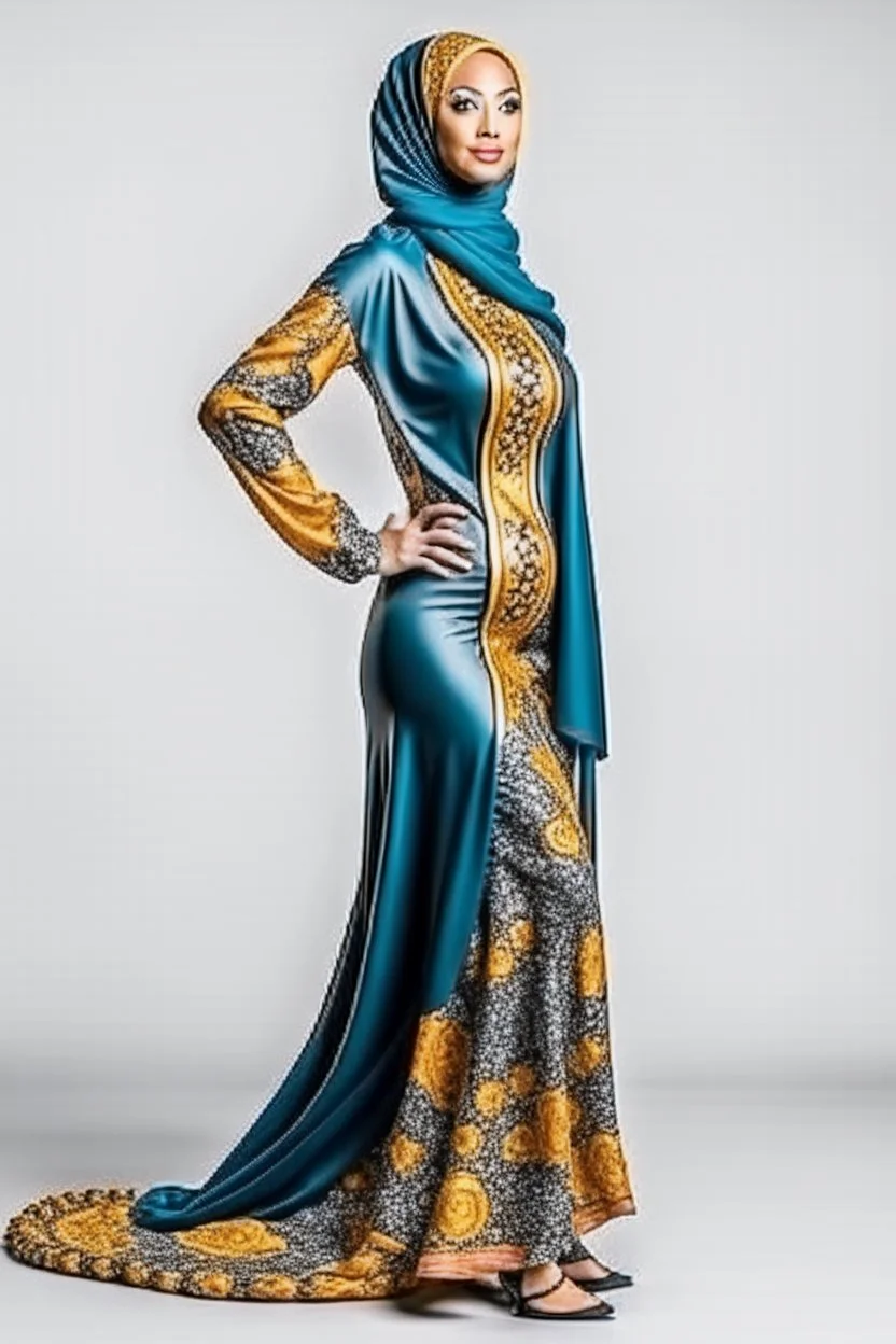 full body portrait of a fit princess with extremely muscular body in hijab and expensive designer swimsuit