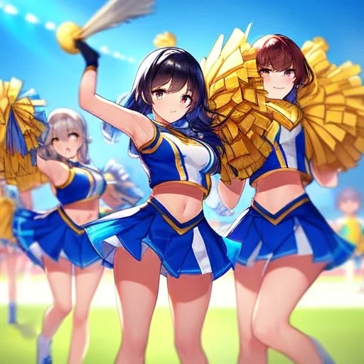 Clear focus,High resolution, three girls, wearing a cheerleader outfit