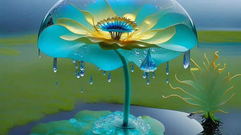 Surreal Waiizii Flower under a glass sculpture unbrella, Art by Joshy Sly,