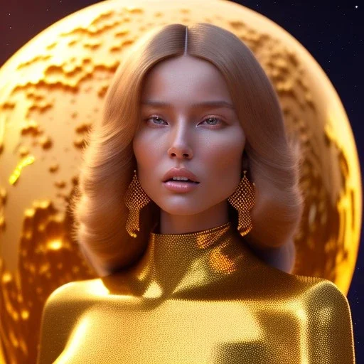 beautiful cosmic golden woman, long hair, nice smiling, magic glamour make up, delicate colors, beautiful glamour galactic golden dress, ultra sharp focus, 8k, unreal engine 5, extremely sharp detail, light effect, soft light atmosphere of a spaceship, smooth, full of details, face in front, complete vision of body