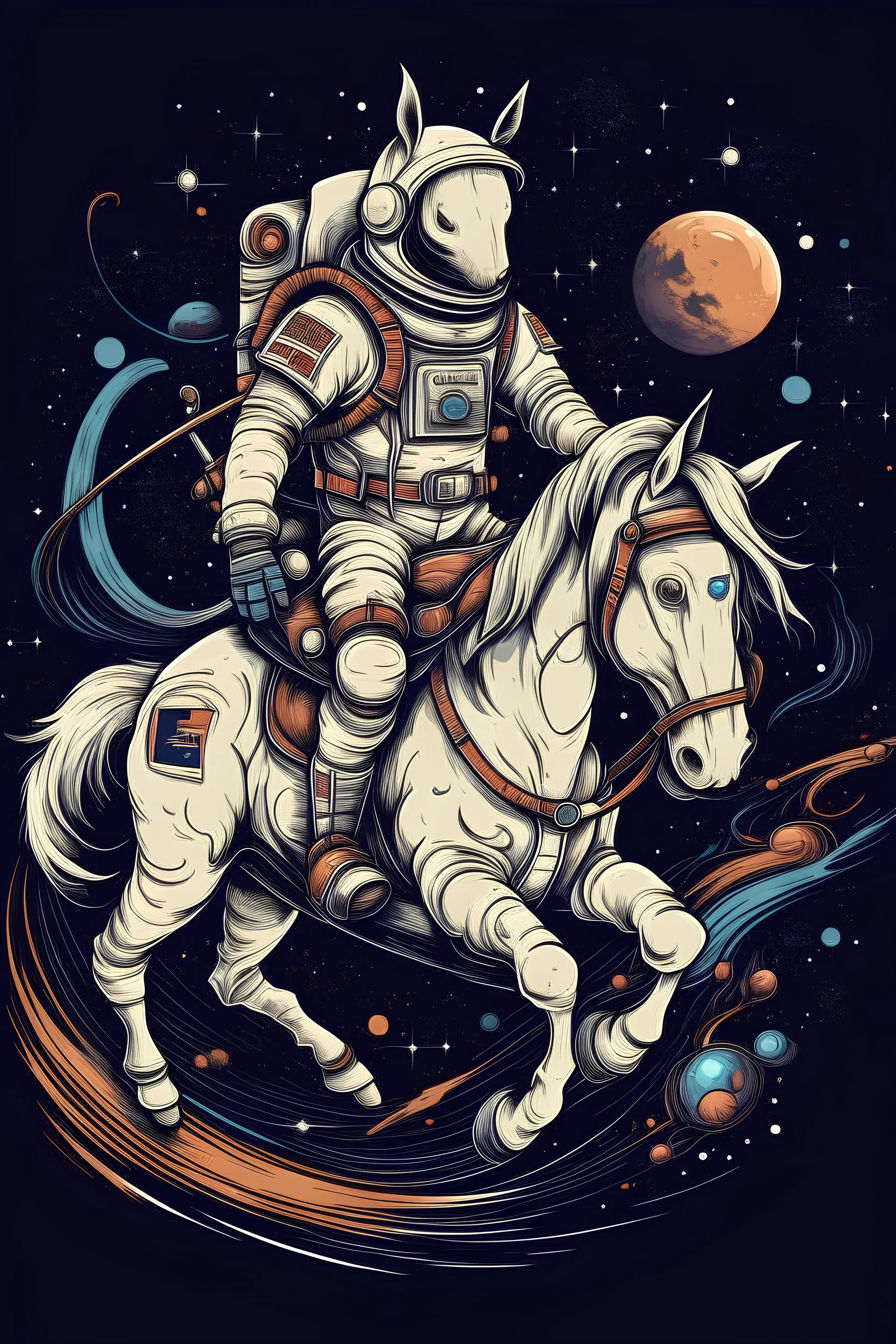 /**Astronaut riding a unicorn, tshirt design, space fantasy, vector, 2d --style raw** Aspect Ratio: Portrait (2:3)